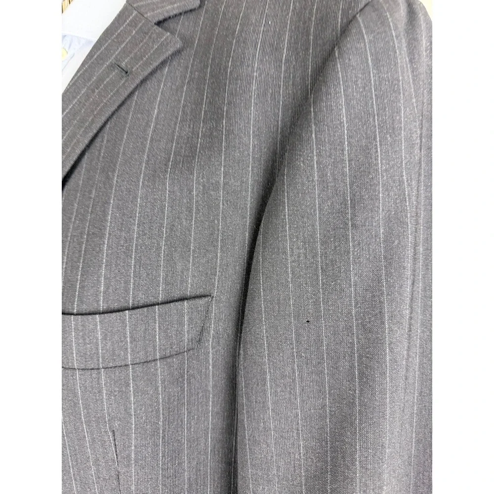 Hugo Boss Vintage Pinstripe Suit Mens 42L 31x31 Charcoal Gray 2 Piece Made USA